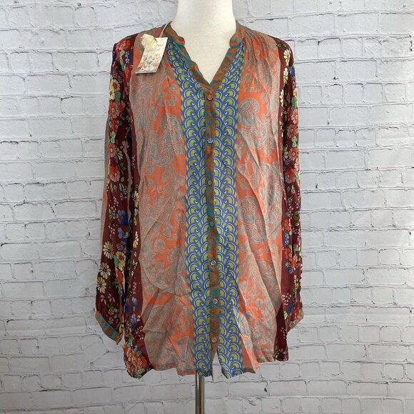 NEW Johnny Was Printed Rayon Tunic Womens Sz S Multicolor Retro Bohemian Blouse - Picture 2 of 9